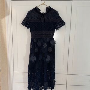 Self-Portrait Women's Lace Floral Long Dress - Dark Navy